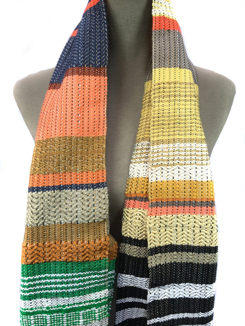 Heidi pidge pidge Woven Vegan Scarf Spring Handwoven Heirloom Textile Vibrant Luxe Gifts for Her Striped Statement Accessory H87 image 3