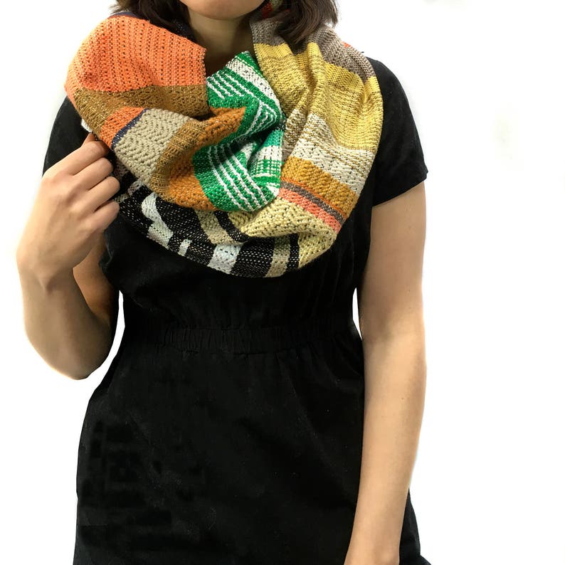 Heidi pidge pidge Woven Vegan Scarf Spring Handwoven Heirloom Textile Vibrant Luxe Gifts for Her Striped Statement Accessory H87 image 1