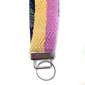 Handwoven Womens Gifts under 30 Pink & Buttercup Key Fob Woven Wristlet Key Strap Vibrant Colorblock Fob Modern Boho Gifts for Her image 2