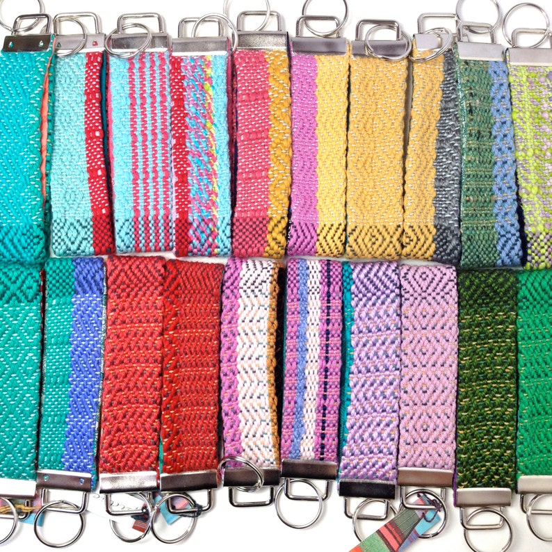 Handwoven Womens Gifts under 30 Pink & Buttercup Key Fob Woven Wristlet Key Strap Vibrant Colorblock Fob Modern Boho Gifts for Her image 4