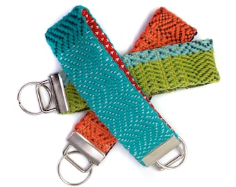 Gift Set of 3 Womens Woven Key Fob Wristlets | "San Fran" Chevron Keychain Trio |  | Handwoven Key Fob Bundle | Modern Colorful Key Chains