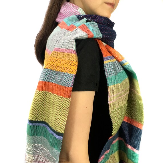 Cassie Handwoven Citrus Heirloom Scarf Colorful Striped Etsy