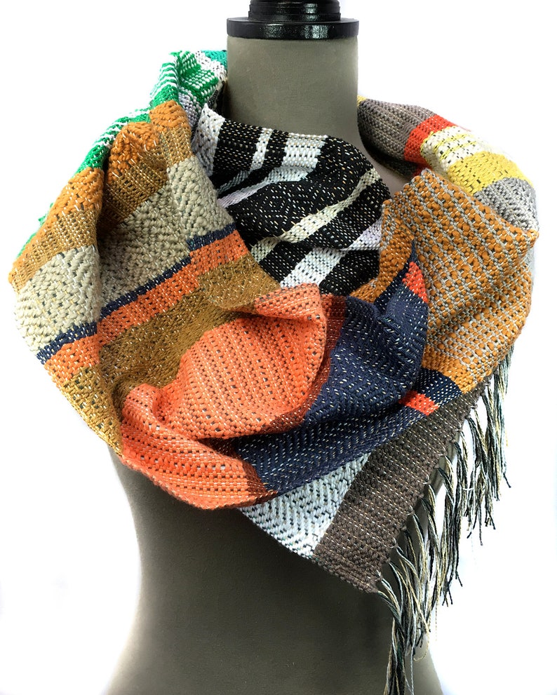 Heidi pidge pidge Woven Vegan Scarf Spring Handwoven Heirloom Textile Vibrant Luxe Gifts for Her Striped Statement Accessory H87 image 4