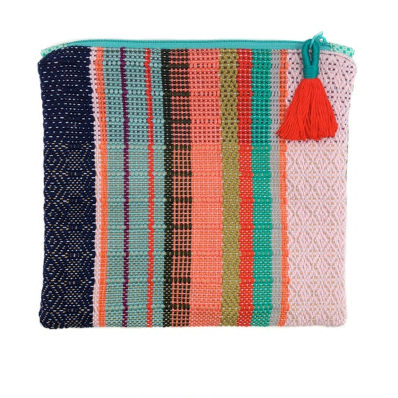 Gwyneth Woven Coral Striped Foldover Clutch Handwoven Boho Etsy