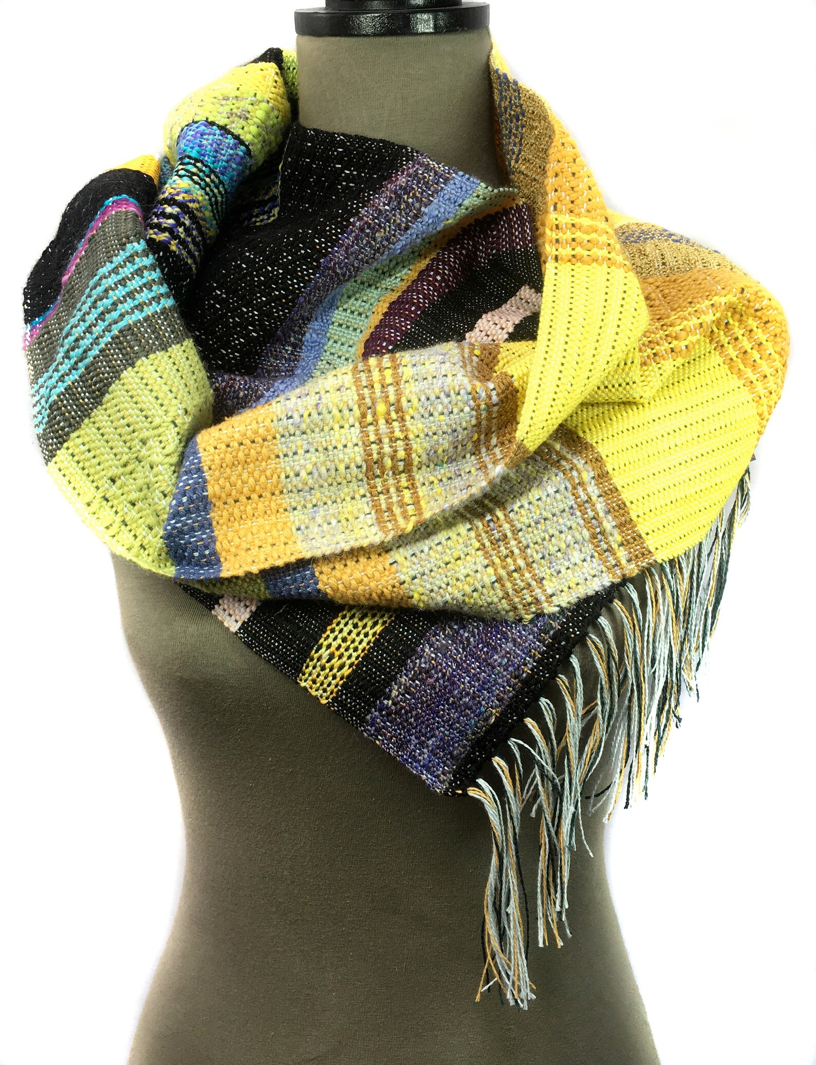 Frances Handwoven Modern Yellow Striped Scarf Bold Neon | Etsy