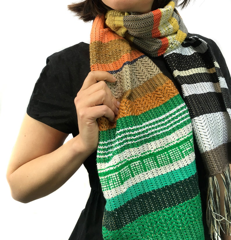 Heidi pidge pidge Woven Vegan Scarf Spring Handwoven Heirloom Textile Vibrant Luxe Gifts for Her Striped Statement Accessory H87 image 2