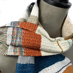 Mina Handwoven Colorful Hazelnut Striped Scarf Unisex Woven Textile Valentine's Gift for Him Wool & Cotton Modern Woven Scarf H77 image 2