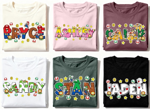 Mario Custom Name Shirt, Mario Characters Shirt, Personalized Super Mario Name T-shirt, Customm Mario Shirt, Matching Family Mario Shirt