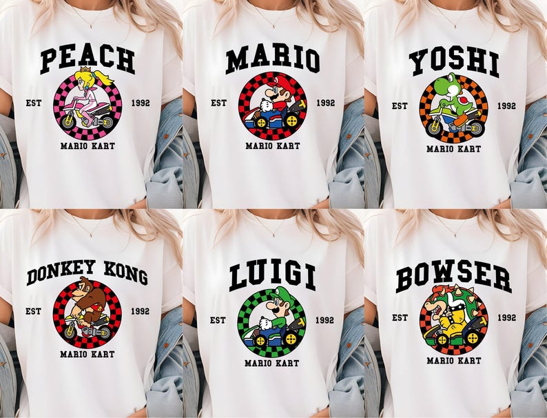 Mario Kart Shirt, Mario Kart Characters Shirt, Mario Character Shirt, Mario Family Shirt, Super Mario Gaming Shirt, Mario Shirt image 1