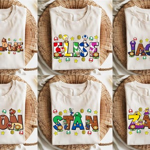 Mario Custom Name Shirt, Mario Characters Shirt, Personalized Super Mario Name T-shirt, Customm Mario Shirt, Matching Family Mario Shirt image 2