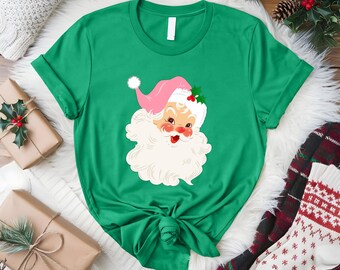 Pink Santa Vintage Shirt, Retro Santa Shirt, Women Christmas Tee, Classic Christmas Shirt, Cute Vintage Santa Gift
