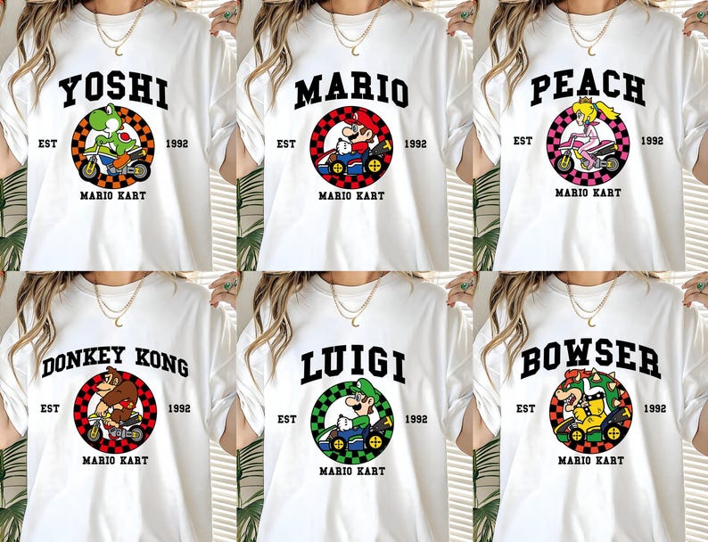 Mario Kart Shirt Comfort Colors®, Mario Family Shirt, Mario Kart Characters Shirt, Comfort Colors Mario Shirt, Mario Gaming Shirt image 1