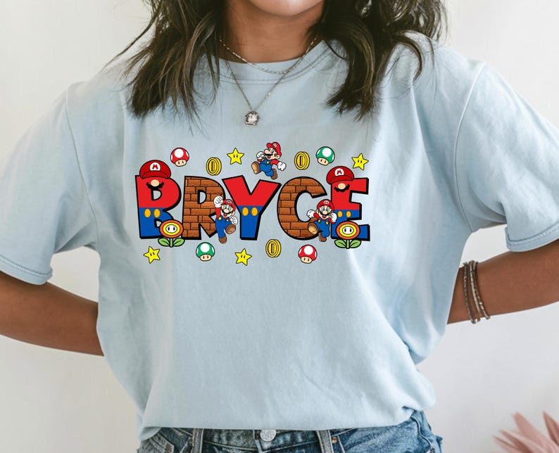 Mario Custom Name Shirt, Mario Characters Shirt, Personalized Super Mario Name T-shirt, Customm Mario Shirt, Matching Family Mario Shirt image 4