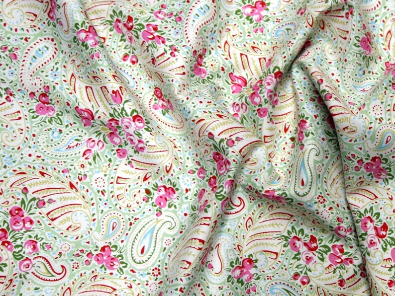 Free Spirit Tanya Whelan Roses Paisley Green Delilah Fabric image 2