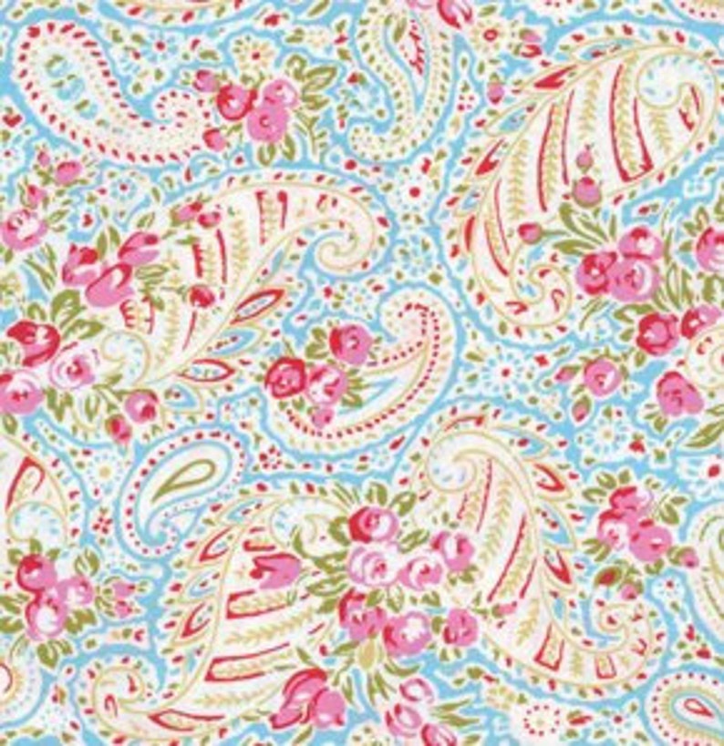 Free Spirit Tanya Whelan Delilah Paisley Fabric Blue Aqua image 1