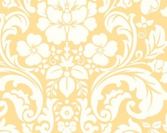 Henry Glass Damask Pastel Yellow Blushing Fabric