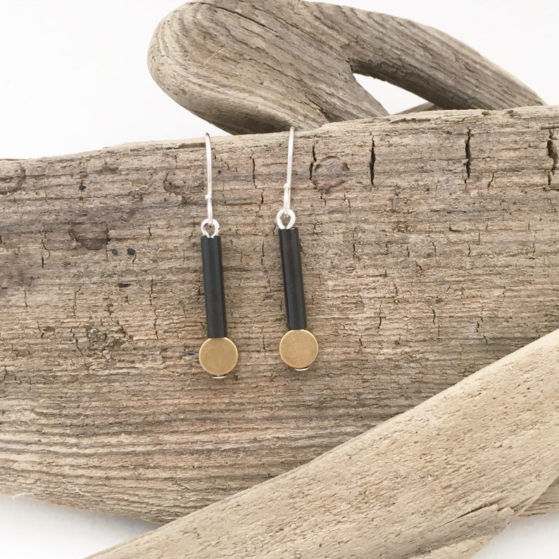 Mixed Metal Earrings, Wire Earrings, Dangle earrings, Modern Earrings, Brass Earrings, Silver Earrings, Gift for mom, Birthday image 2