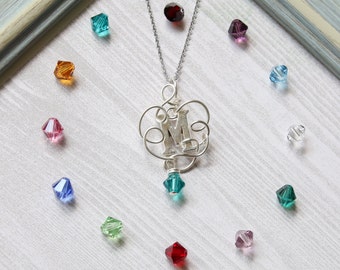 Initial Necklace, Letter necklace, Initial Jewelry, Name Necklace, Birthstone jewelry, Silver Necklace, Modern Necklace, Friend Gift