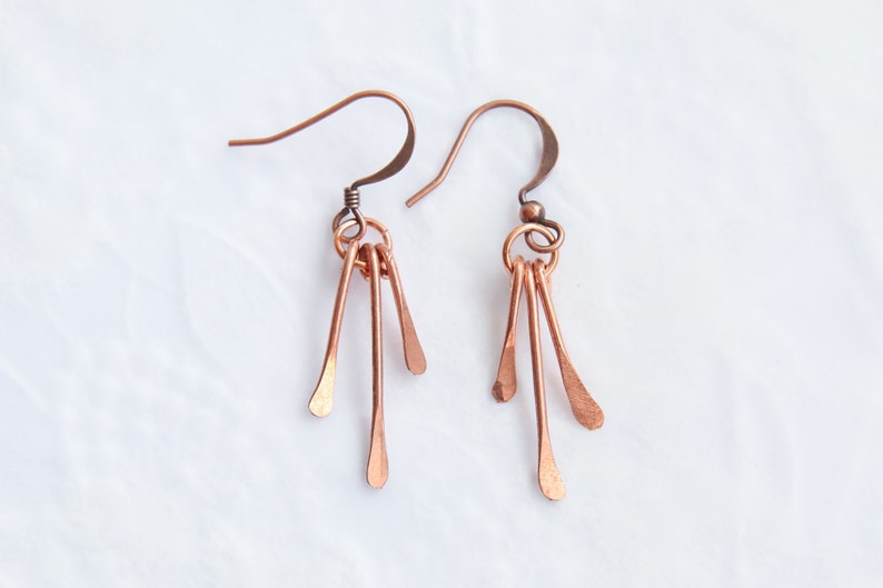 Hammered Copper Earrings, Drop Earrings, Dangle Earrings, Mixed Metal Earrings, Modern Earrings image 2