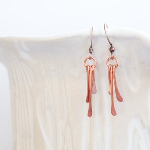 Hammered Copper Earrings, Drop Earrings, Dangle Earrings, Mixed Metal Earrings, Modern Earrings image 1