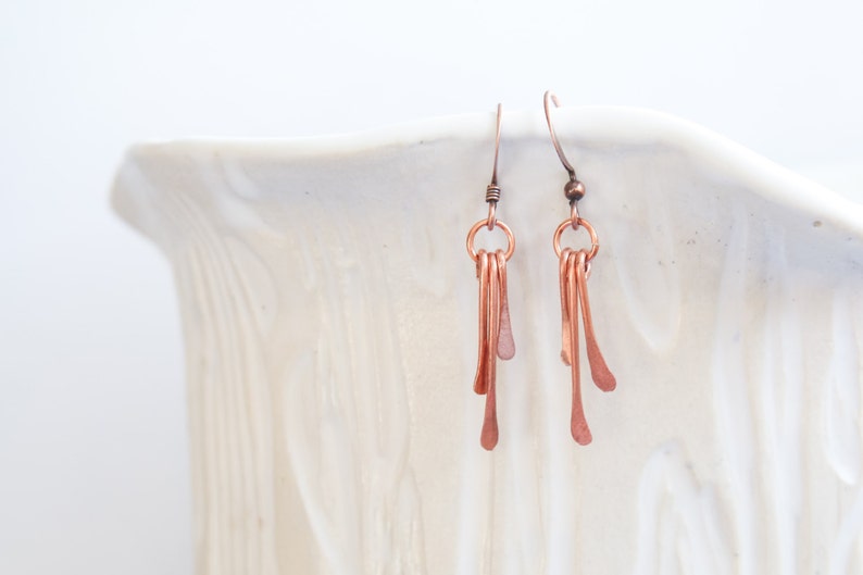 Hammered Copper Earrings, Drop Earrings, Dangle Earrings, Mixed Metal Earrings, Modern Earrings image 1