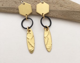 Mixed Metal Earrings, Brass Earrings, Dangle earrings, Gift for Mom, Modern Earrings, Metal Earrings, Earring, Jewelry, Silver, Brass