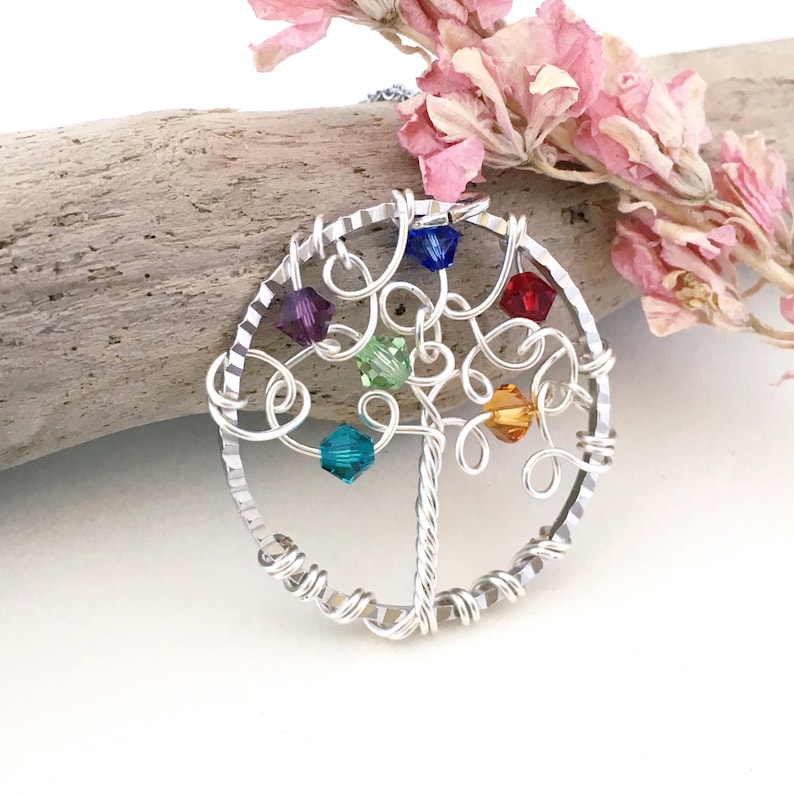 Perfect Gift for Mom and Grandma Birthstone Jewelry Personalized Tree of Life Necklace Gift Custom Family Tree Necklace