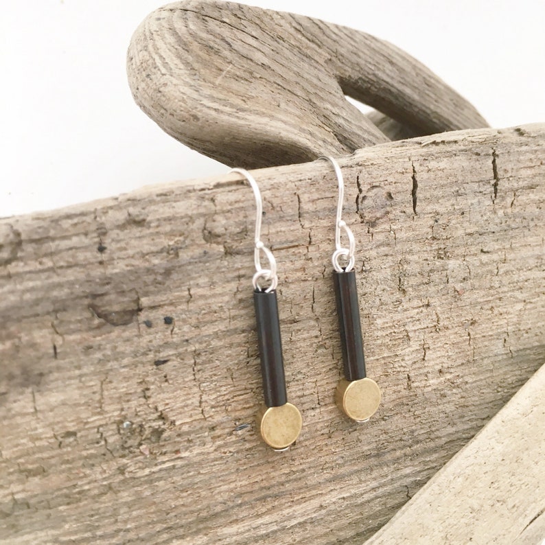 Mixed Metal Earrings, Wire Earrings, Dangle earrings, Modern Earrings, Brass Earrings, Silver Earrings, Gift for mom, Birthday image 1