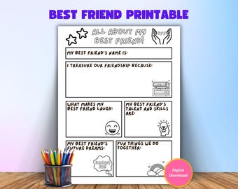 All About My Best Friend Printable, Color In Friendship Worksheet For Kids, Friendship Day Activity, BFF Fill In Craft, Friend Birthday