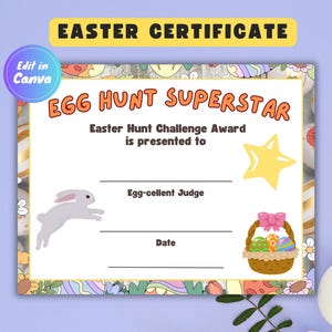 Editable Easter Certificate, Egg Hunt Award, Easter Challenge, Egg Hunt Superstar, Easter Winner, Easter Scavenger Hunt, Egg Game