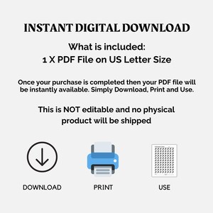 Pode incluir: Download digital instant&acirc;neo de um arquivo PDF no tamanho carta dos EUA. O arquivo inclui instru&ccedil;&otilde;es para baixar, imprimir e usar o documento. O texto indica que o produto n&atilde;o &eacute; edit&aacute;vel e que nenhum produto f&iacute;sico ser&aacute; enviado.