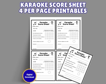 Karaoke Contest Score Sheet Printable, Karaoke Party Game, Singing Voice Competition, Rate The Singer, Judge Score Cards 4 per page