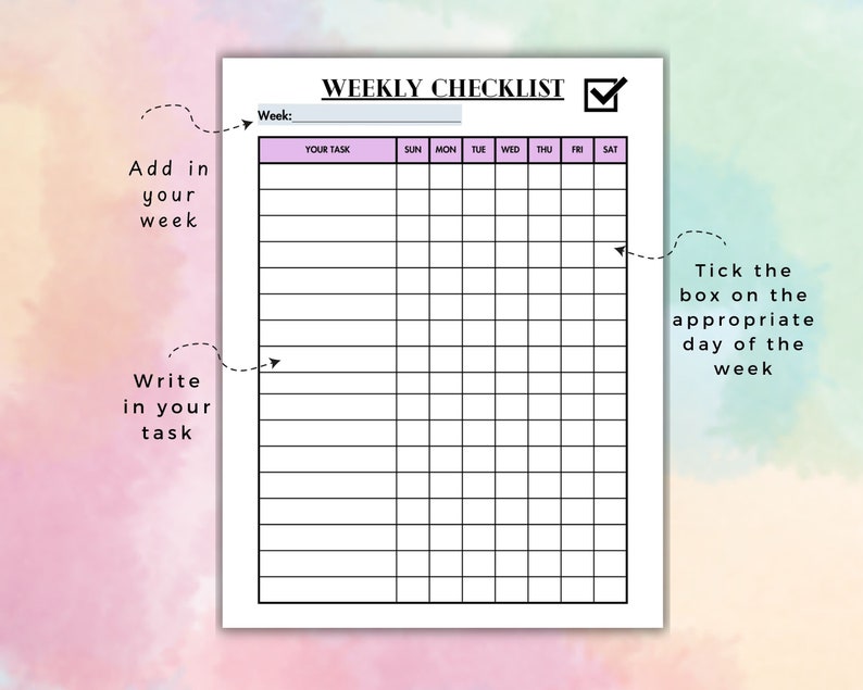 Weekly Printable Checklist | Printable Weekly to Do List | Your Weekly ...