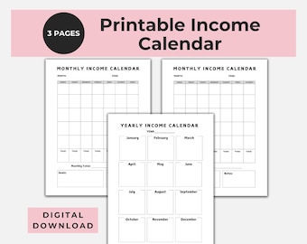 Printable Income Tracker, Record Your Sales, Monitoring Income, Monthly Schedule, Yearly Overview, Income Sheet, Easy To Use Profit Schedule
