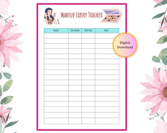 Makeup Expiry Tracker | Printable Cosmetic Expiry List | Monitoring Beauty Products Expiration Planner | Printable Makeup Journal