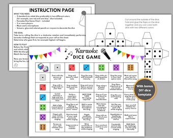 Karaoke Dice Game Template, Printable Roll And Sing Music Game, Singing Party Game For Kids, Teens And Adults, DIY Dice Craft Activity Set