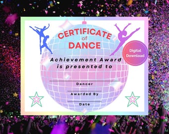Dance Certificate Template, Printable Award Certificate, Let The Music Play, Dancer&#39;s Achievement Award, Congrats Award, Celebrate Success