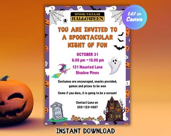 Editable Halloween Party Invitation, Spooktacular Template, Spooky Event, Halloween House Party Invitation, Halloween Costume Party Invite