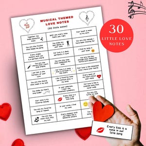 Love Notes For Music Lovers, Printable Romantic Musical Notes, Valentine's Day Printable Gift, Musical Love Note Theme, Love Message Cards
