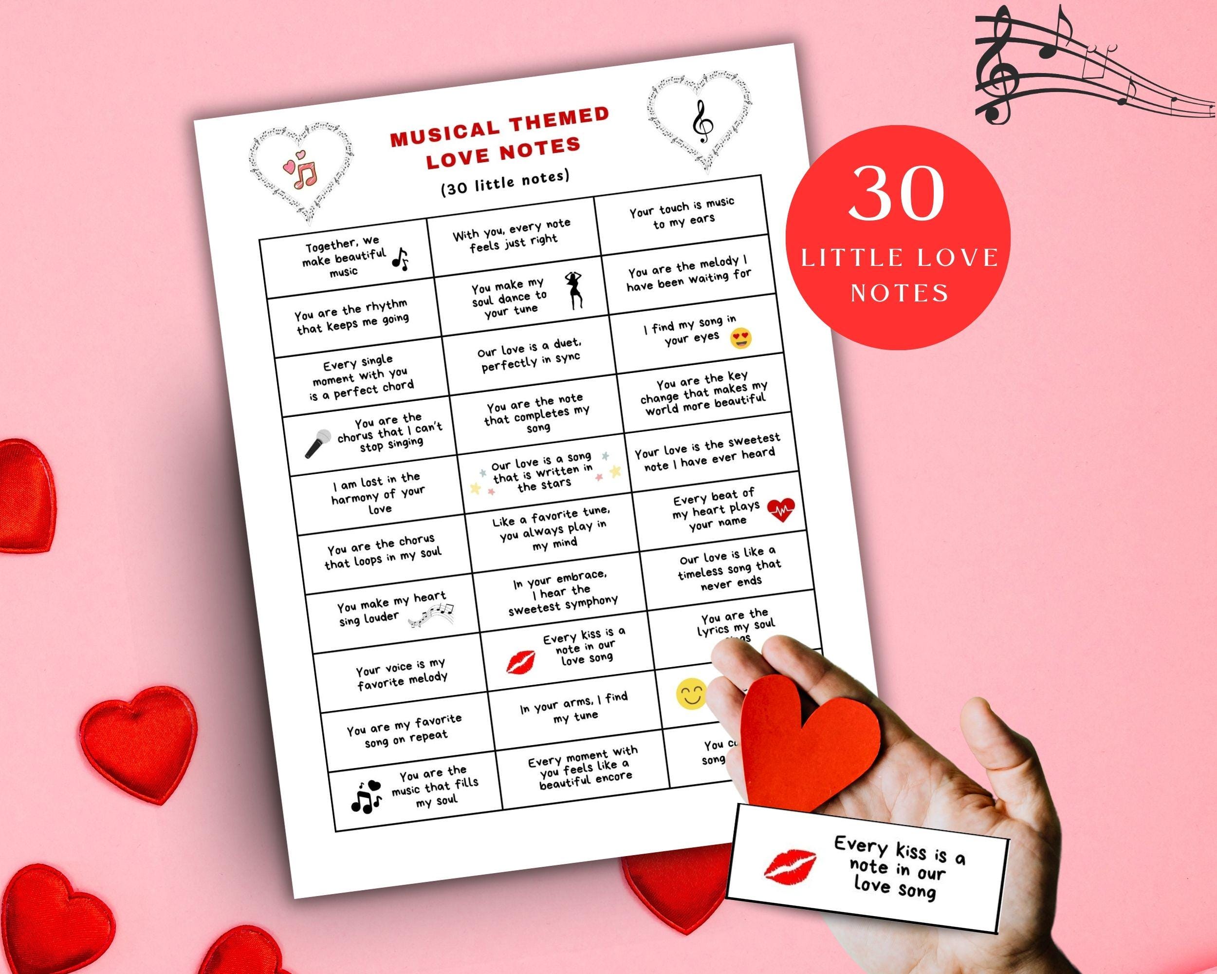 Love Notes for Music Lovers, Printable Romantic Musical Notes