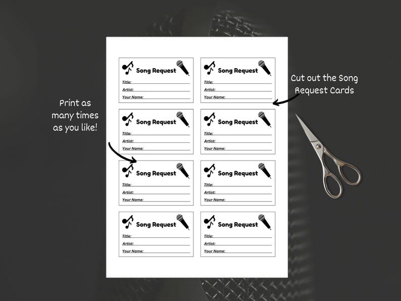 Song Request Cards for Karaoke Events, Printable Karaoke Slips, Print ...