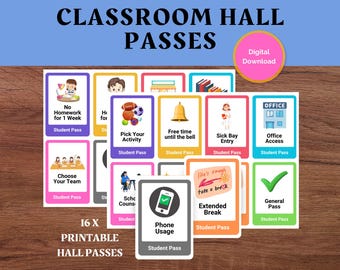 Hall Passes for Teachers, Printable Student Passes Set, Teacher's Colorful Fun Passes, Back to School, Easy Classroom Management, Cute Pass