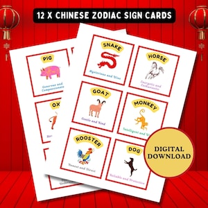 Chinesisches Neujahr Sternzeichen Karten, Neujahrsfest Schlange, Neujahr 2025, druckbare Tiersternzeichen, chinesischer Mondkalender