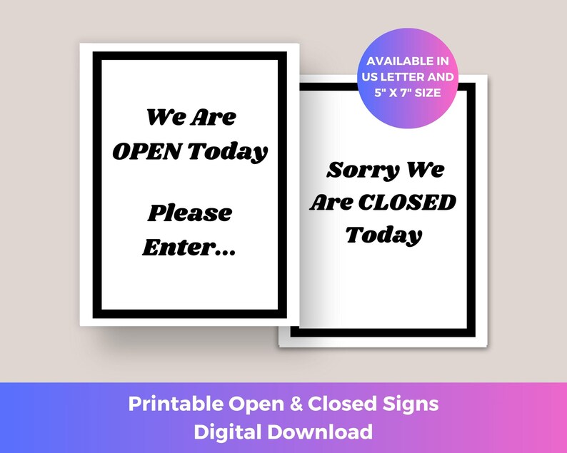 Printable Open and Closed Door Signs, Signs for A Small Business, Front ...