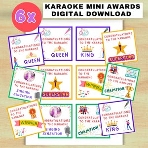 Prix à imprimer karaoké, amateur de karaoké, mini-cartes karaoké, récompense karaoké, soirée chantée, cartes à distribuer karaoké pour le gagnant
