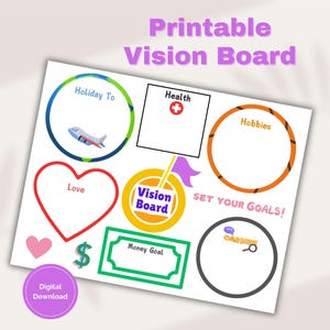 Vision Board Printable, Set Your Goals, 2026 Vision Board Planner, Bring Your Dreams To Reality, Goal Setting Worksheet, Colorful Goal Plan