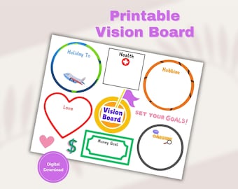 Vision Board Printable, Set Your Goals, 2026 Vision Board Planner, New Year's Resolution, Goal Setting Worksheet, Colorful Goal Plan