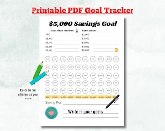 Savings Goal Tracker Printable | Savings Goal Planner | Finance Tracker | Money Saving Goals | 5k Savings Challenge | Savings Log Sheet