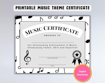 Music Certificate Printable, Recognition Certificate, Music School Certificate, Student Award, Music Milestone, musical school graduation