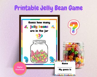 Jelly Bean Guessing Game, Printable Guess How Many Jelly Beans, Jelly Beans In The Jar, Jelly Bean Sign and Guess Cards, Classroom Games
